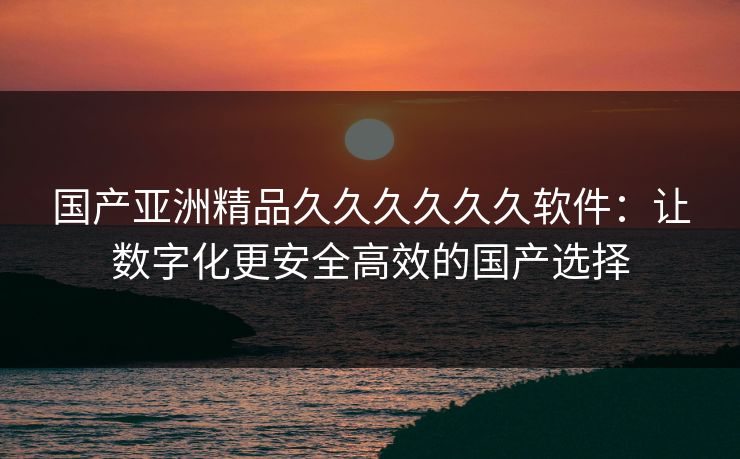 国产亚洲精品久久久久久久软件：让数字化更安全高效的国产选择