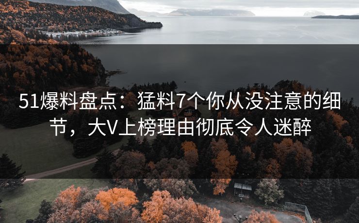 51爆料盘点：猛料7个你从没注意的细节，大V上榜理由彻底令人迷醉