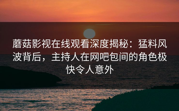 蘑菇影视在线观看深度揭秘：猛料风波背后，主持人在网吧包间的角色极快令人意外