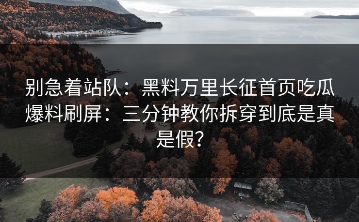 别急着站队：黑料万里长征首页吃瓜爆料刷屏：三分钟教你拆穿到底是真是假？